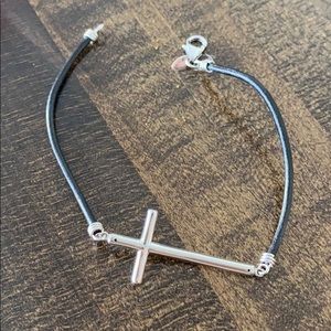 Ross Simons Black Leather Sideways Cross Bracelet